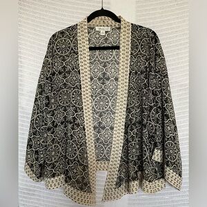 Coldwater Creek Black and Cream Cape with Intricate Design
